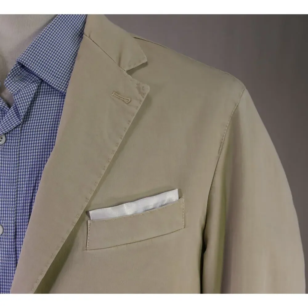 Spada Roma Khaki Tan Cotton Patch Pocket Unstructured Blazer Jacket 42R